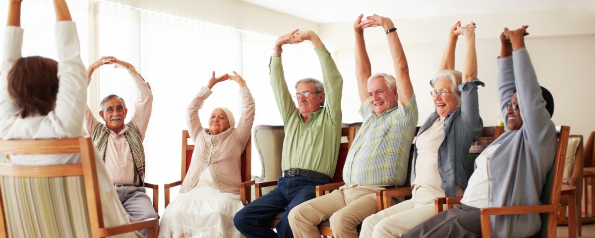 Senior adults exercising for rehabilitation.